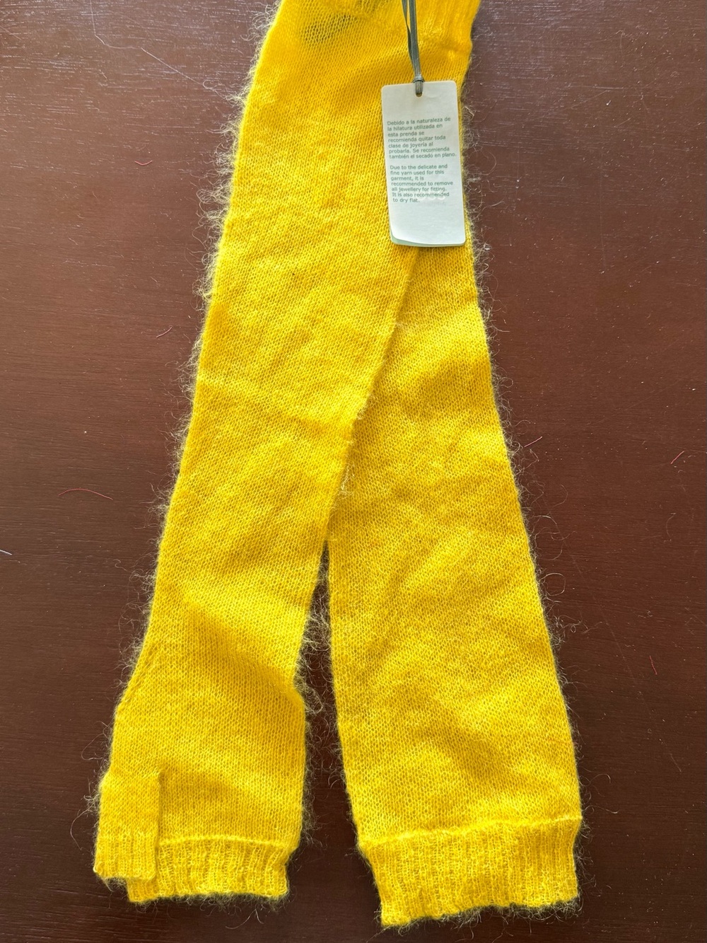 Mohair Bright Yellow Knit Arm Warmers - Soft Stretchy Mitts